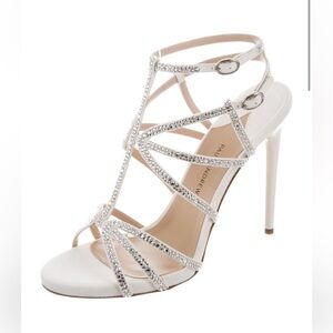 NWT Paul Andrew Rhinestone Embellished Ivory Suede High Heels 39 (US8-9) $1495